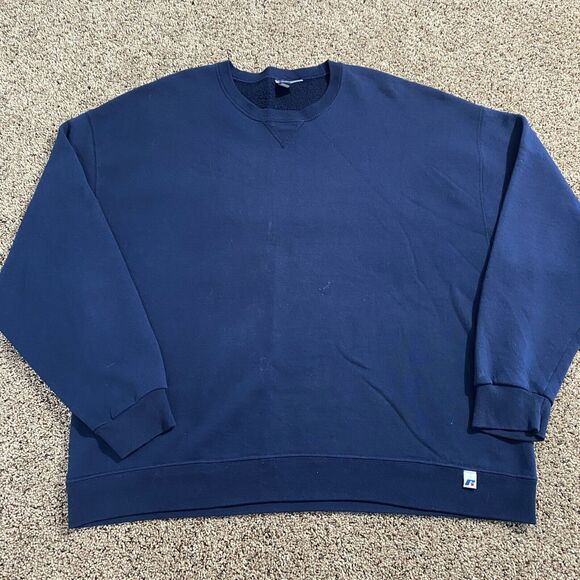 VTG RUSSELL ATHLETIC Dri-POWER Blank Blue Crewneck Sweatshirt XXL 00s Y2K - Picture 1 of 7